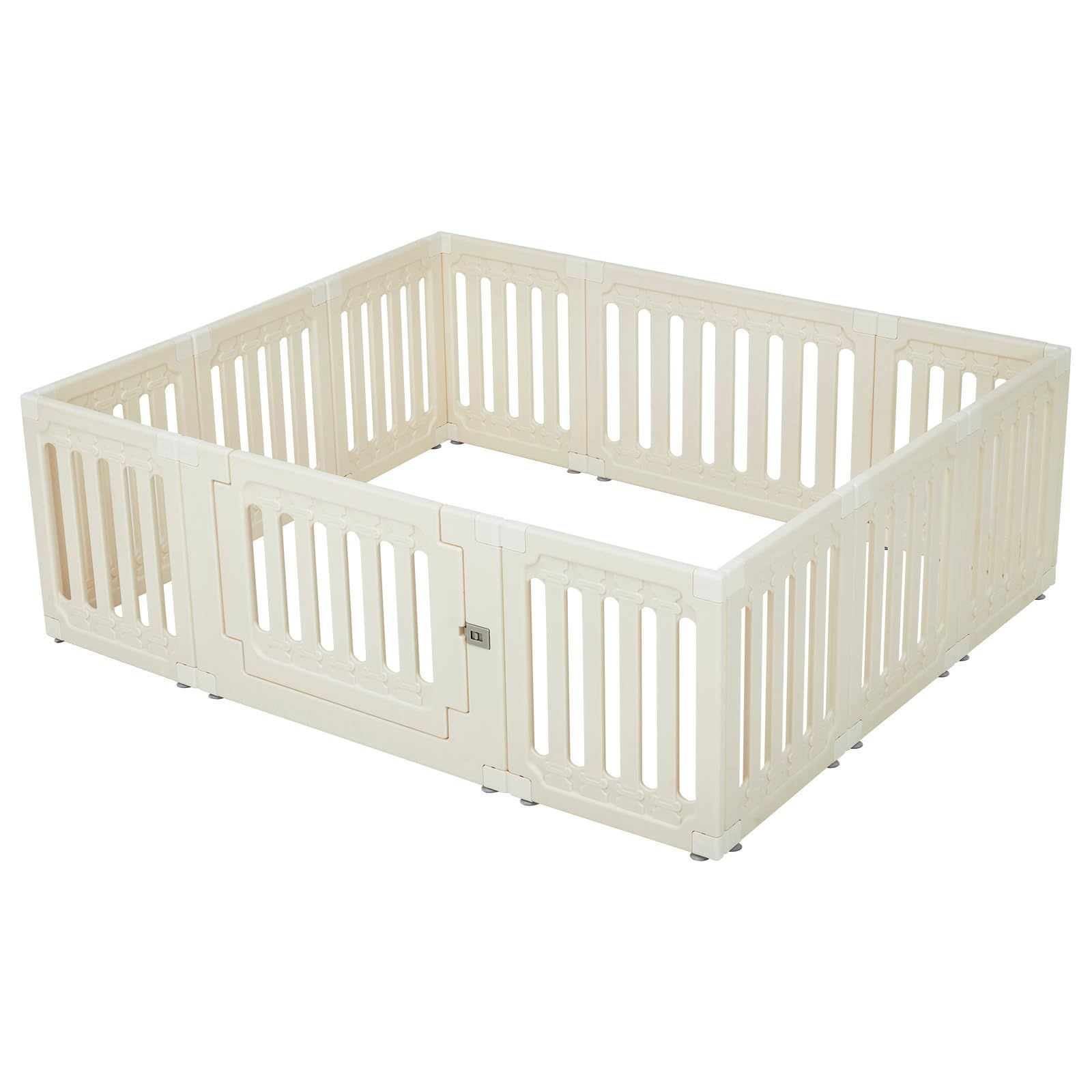 Thinkmax ベビープレイペン ゲートウェイ 12パネル - 組み立て簡単 BPAフリー 外部ドアロック 変形 な収納ラック リビングルームや寝室に最適 赤ちゃんの遊び場に最適 滑り止め加工 新生児へのギフトに最適 206 x 136 61.5 CM