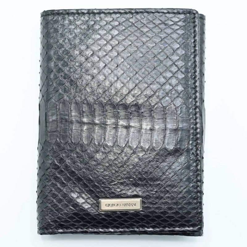 M 06 k 108 GIORGIO ARMANI ジョルジオアルマーニ パイソン 三つ折り財布 札入れ ブラック