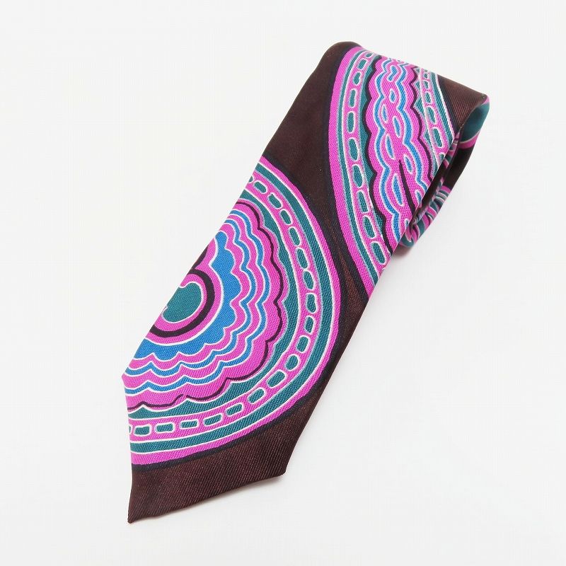 M 11-k 759 PRADA Holliday-Brown LONDON プラダ ホリデー-ブラウン ロンドン 総柄 シルクネクタイ パープル