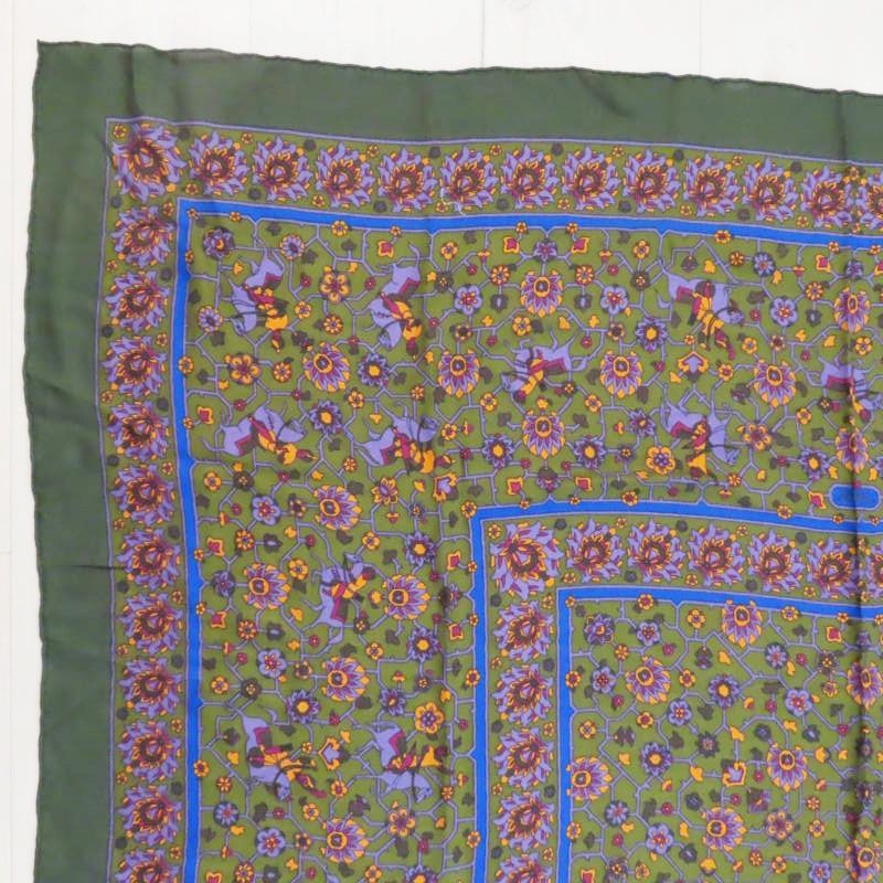 M 01-k 010 HERMES TABRIZ エルメス タブリーズ カレ140 カシミヤ シルク 大判ショール カーキ マルチ