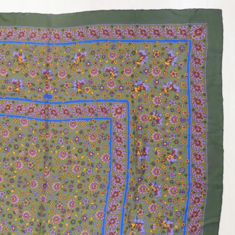  M 01-k 010 HERMES TABRIZ エルメス タブリーズ カレ140 カシミヤ シルク 大判ショール カーキ マルチ ストール ショール 小物