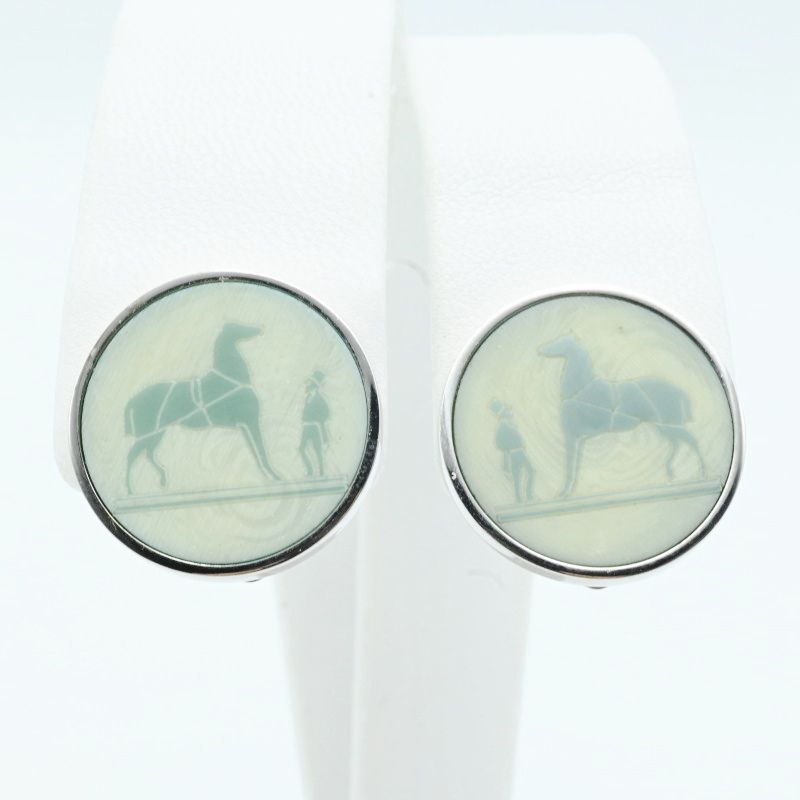 HERMES エルメス コロゾ メタル イヤリング グリーン シルバー K 09-k 091