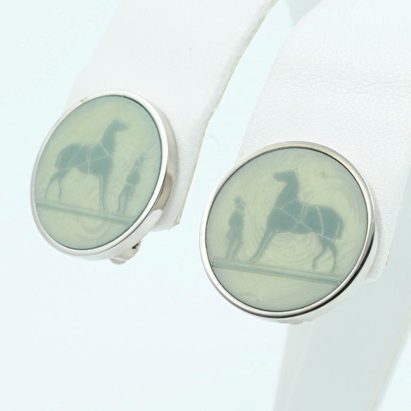 HERMES エルメス コロゾ メタル イヤリング グリーン シルバー K 09-k 091