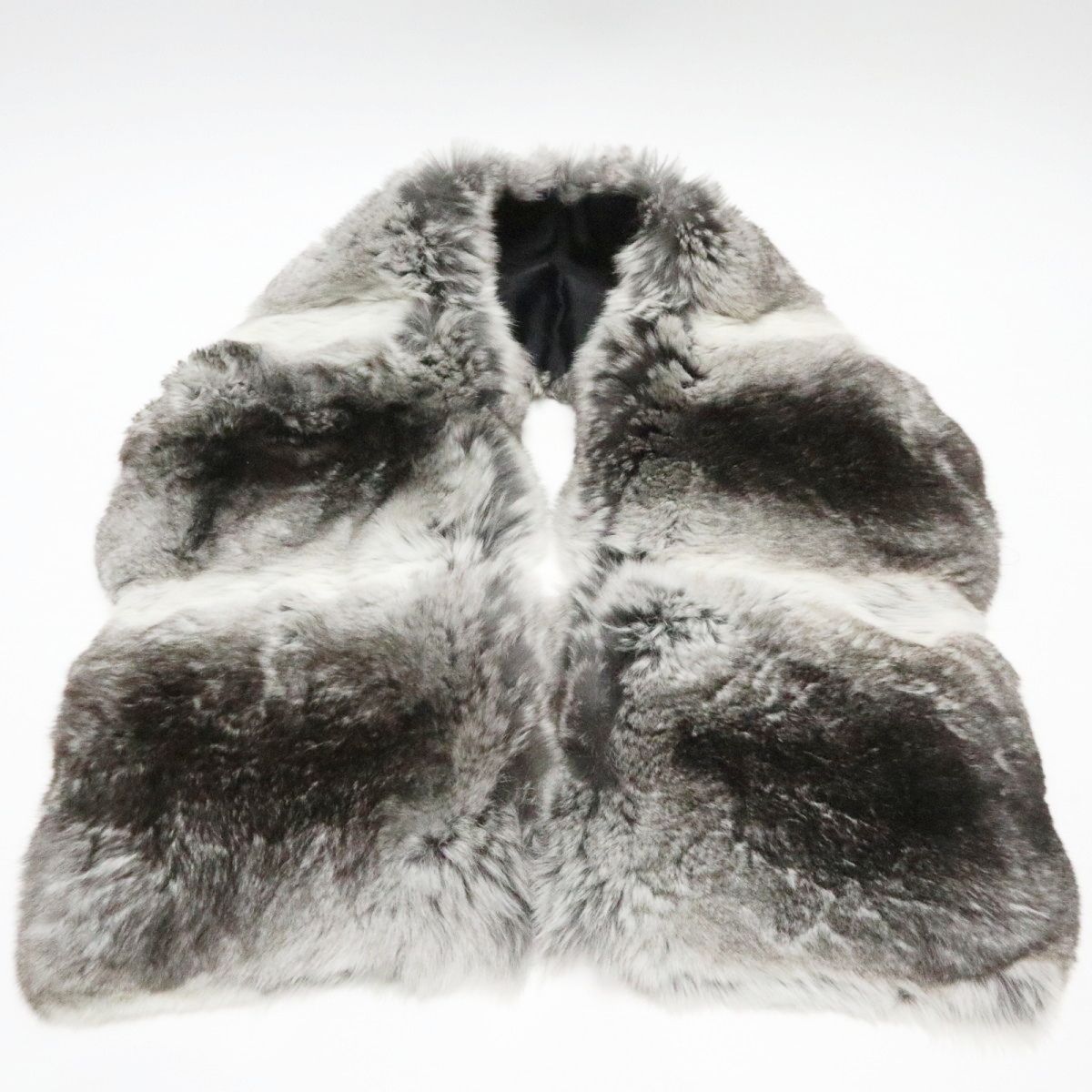 PRADA プラダ ポリエステル シルク チンチラ毛皮ファー マフラー グレー ダークブラウン K 11-k 047