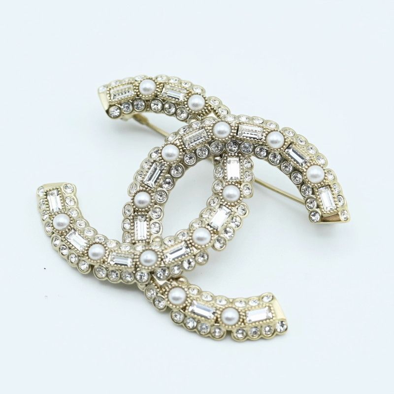 CHANEL シャネル ココマーク フェイクパール ラインストーン ブローチ A 22 K シルバー 07 117