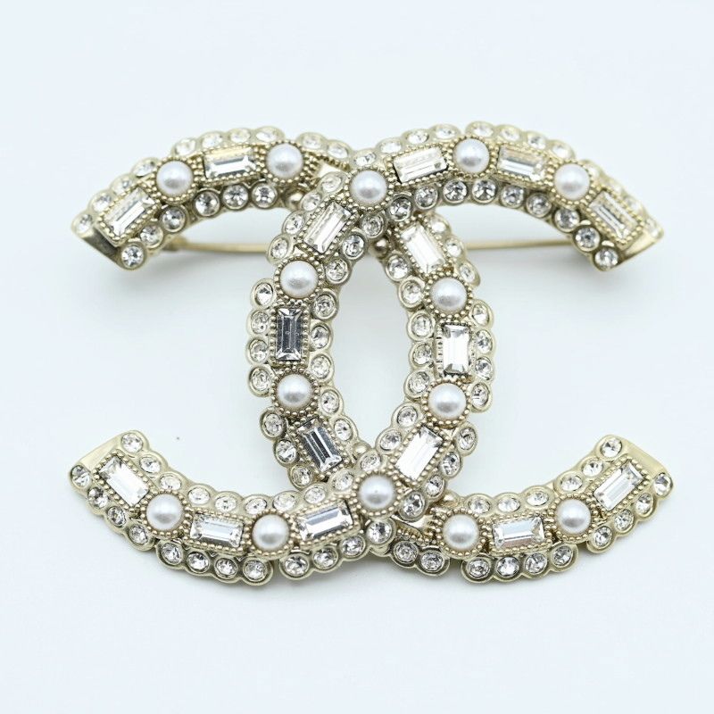 CHANEL シャネル ココマーク フェイクパール ラインストーン ブローチ A 22 K シルバー 07-k 117