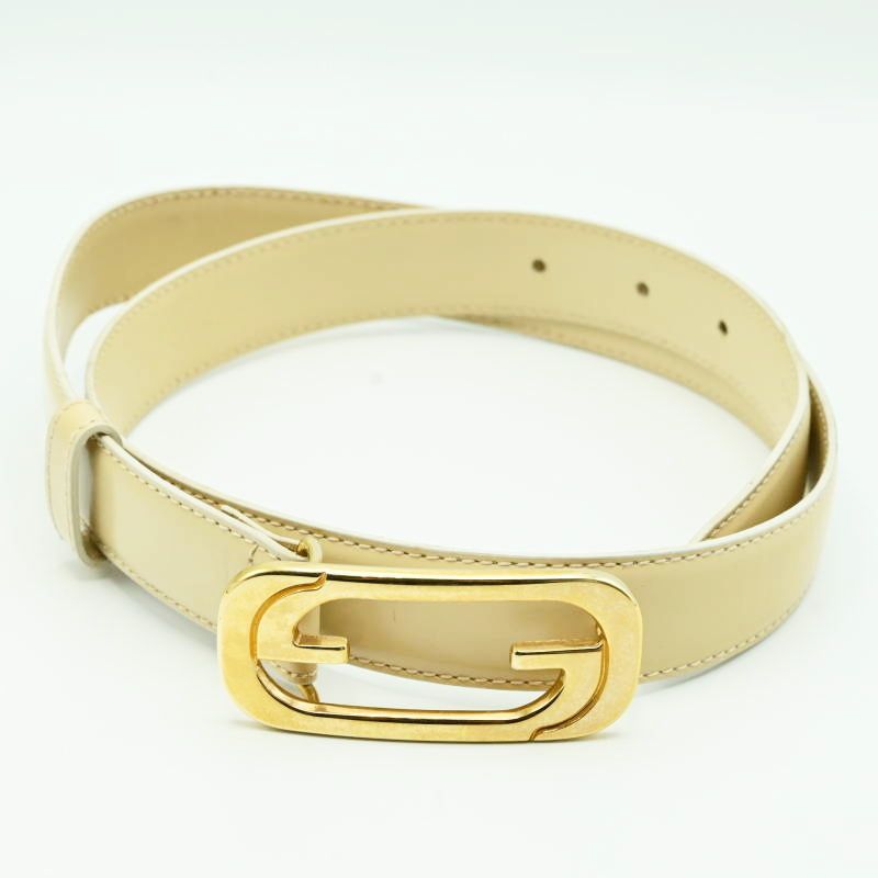 GUCCI グッチ GGロゴバックル レザ― ユニセックスベルト 80･32 ベージュ ゴールド M 10-k 077