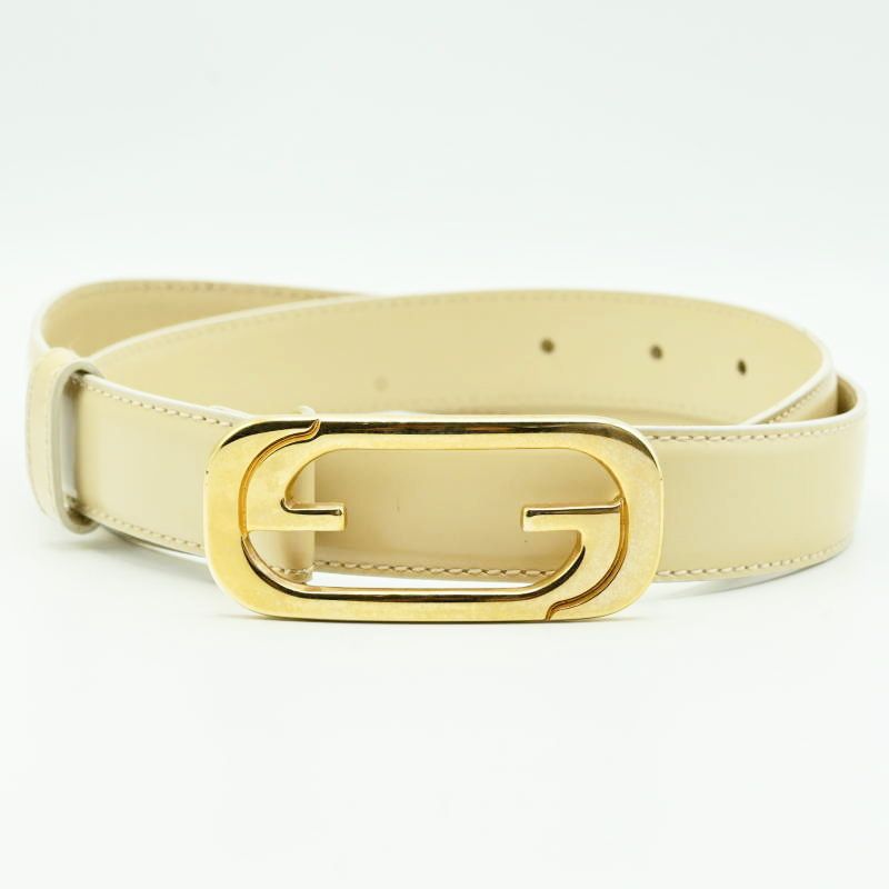 GUCCI グッチ GGロゴバックル レザ― ユニセックスベルト 80･32 ベージュ ゴールド M 10-k 077