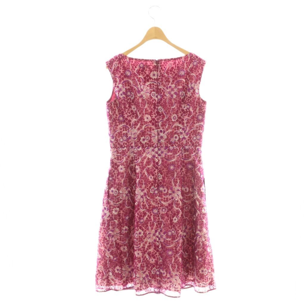 トッカ TOCCA フラワー刺繍 ワンピース ひざ丈 ノースリーブ 4 ピンクワイン DF OS