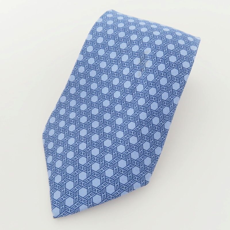 K 04 044 HERMES エルメス Hロゴ シルク ネクタイ ライトブルー