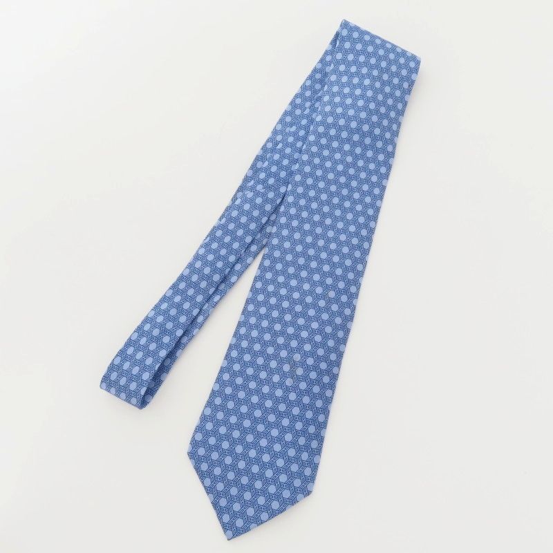 K 04-k 044 HERMES エルメス Hロゴ シルク ネクタイ ライトブルー