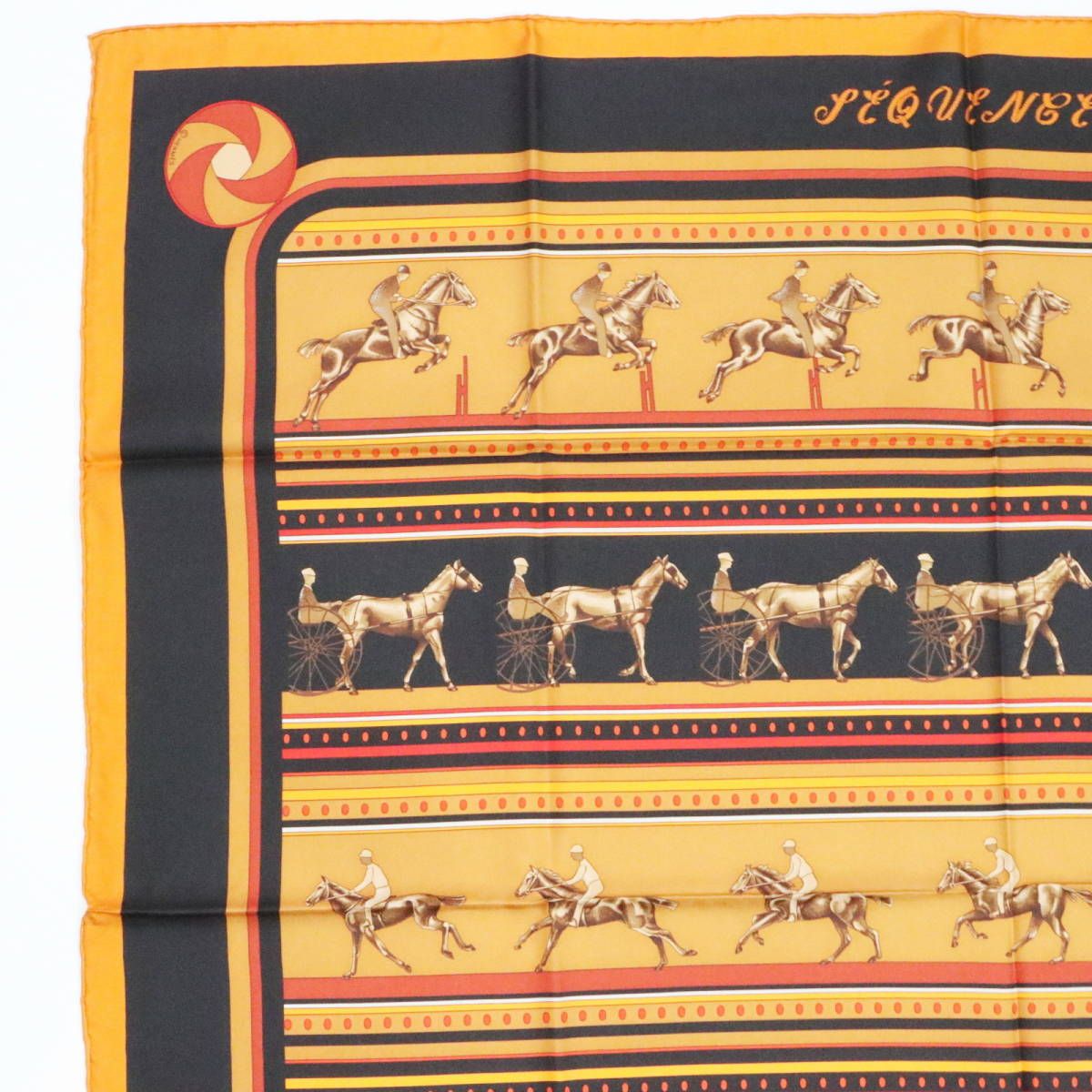 HERMES エルメス シーケンス カレ90 シルク 大判スカーフ オレンジ ブラック M 10-k 105