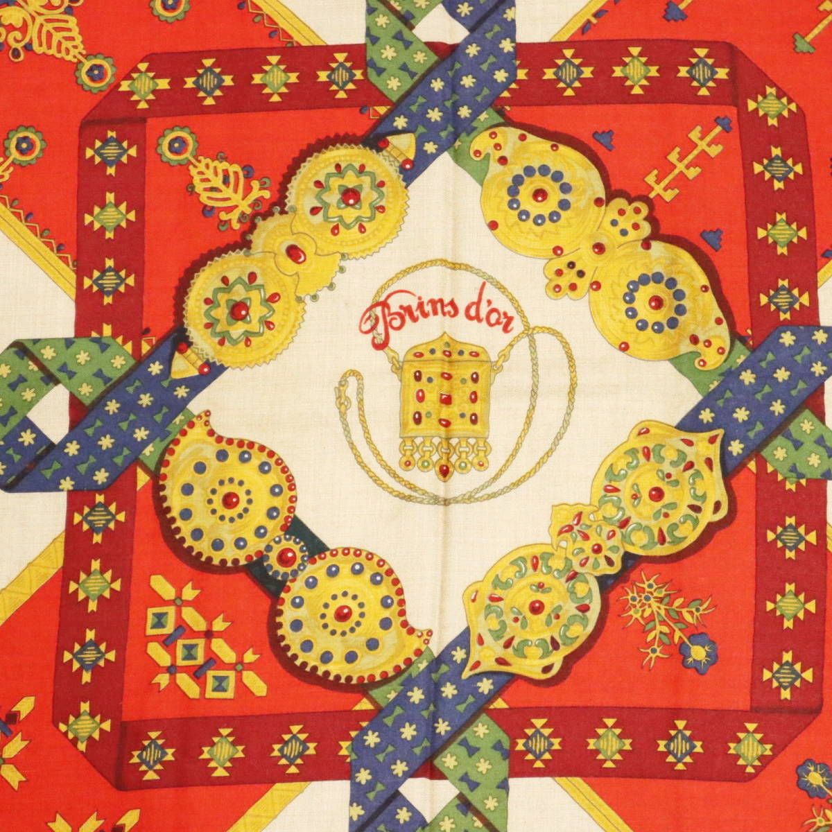  HERMES Brins d or エルメス 金の若枝 カレ140 カシミヤ シルク 大判スカーフ ショール レッド M 11-k 076 バンダナ スカーフ 小物