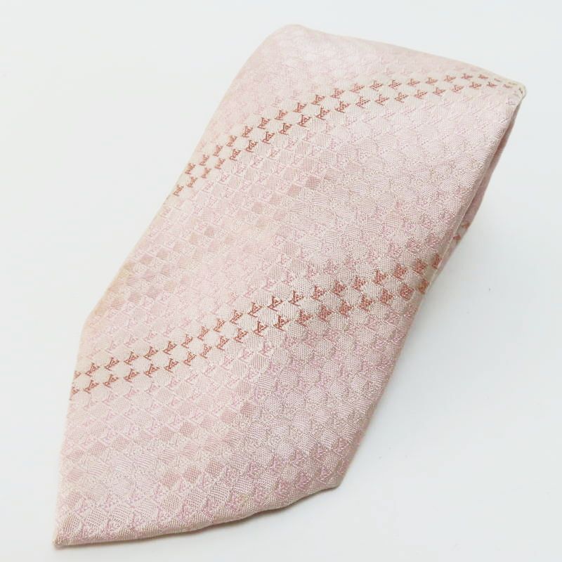 M 02 k 047 LOUIS VUITTON ルイヴィトン LVロゴ総柄 シルク ネクタイ ピンク