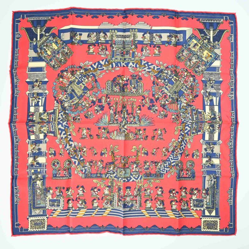 M 03 k 086 HERMES ASTRES et SOLEILS エルメス 天体と太陽 プチカレ45 シルクスカーフ レッド