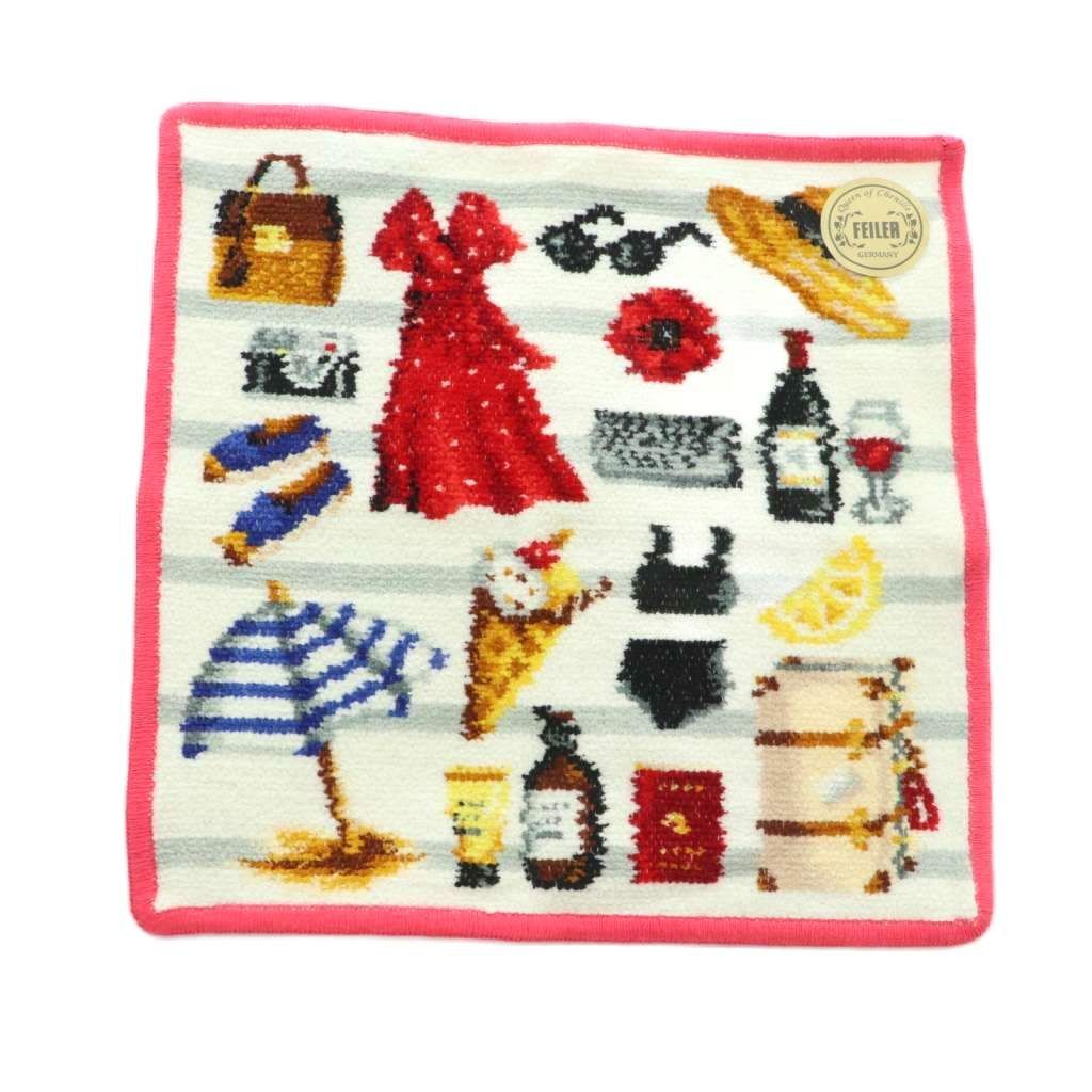 フェイラー FEILER IENA別注 BON VOYAGE タオルハンカチ 総柄 ピンク