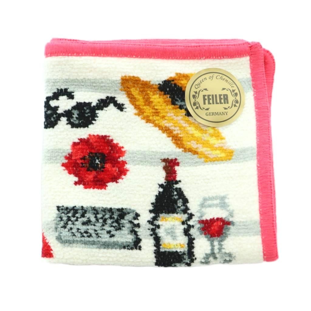 フェイラー FEILER IENA別注 BON VOYAGE タオルハンカチ 総柄 ピンク