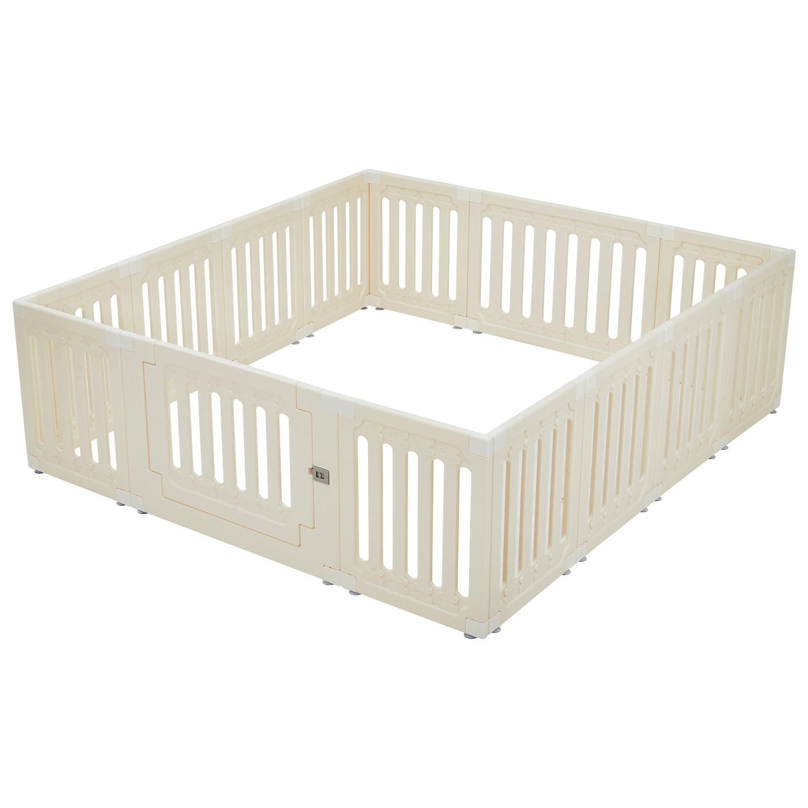 Thinkmax ベビーサークル ベビーゲート 14パネルセット - 組み立て簡単 BPAフリー 外部ドアロック 変形 な収納ラック リビングルームや寝室に最適 赤ちゃんの遊び場に最適 滑り止め加工 新生児へのギフトに最適 206 x 186 61.5 CM