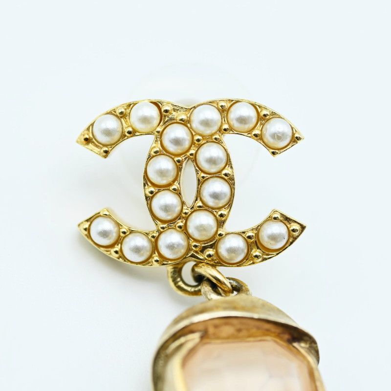  CHANEL シャネル ココマーク フェイクパール ストーン ラインストーン GP ピアス ゴールド ホワイト C 22 A 片耳 K 07-k 118 ピアス(片耳用) アクセサリー