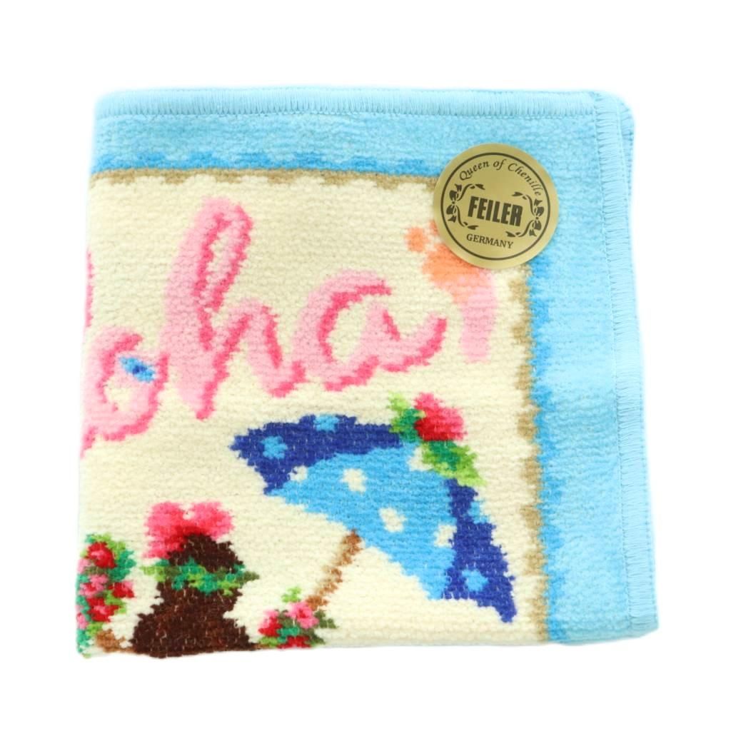 フェイラー FEILER マナマナ Aloha タオルハンカチ 総柄 ライトブルー