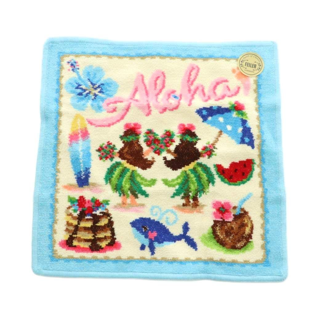 フェイラー FEILER マナマナ Aloha タオルハンカチ 総柄 ライトブルー