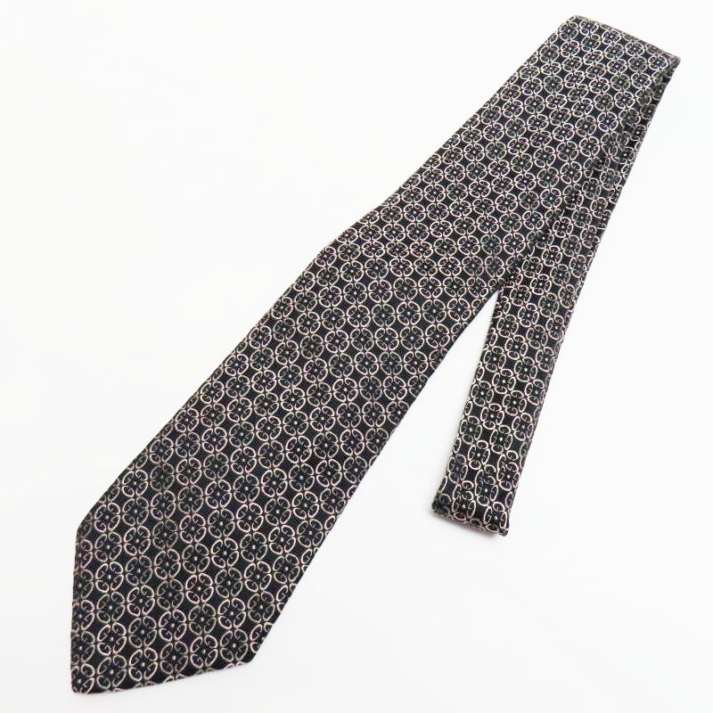 M 03-k 030 GUCCI グッチ G柄デザイン シルク ネクタイ ブラック シルバー