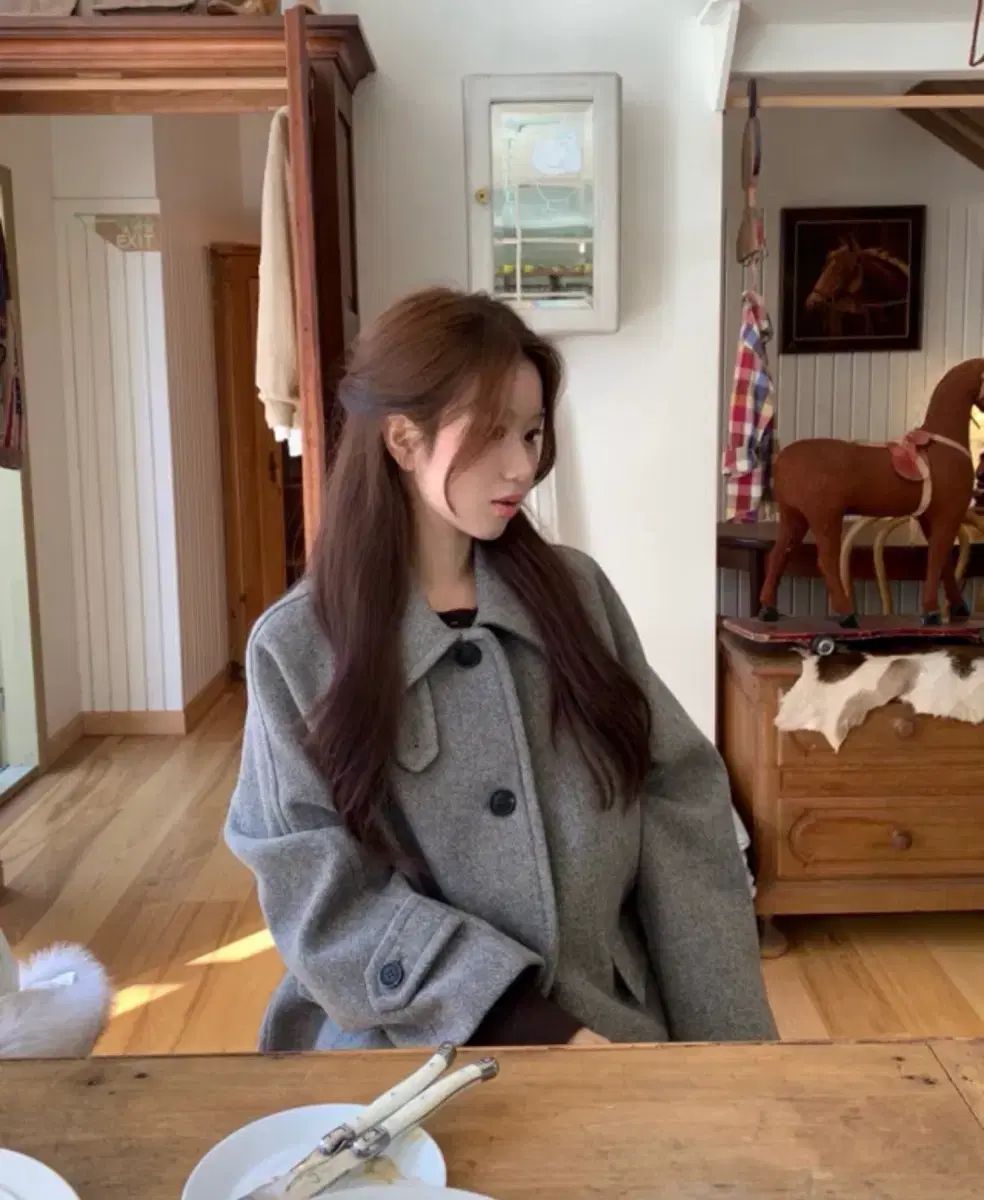 MIXXO ウールブレンド スタンド ハーフコート グレー Sサイズ