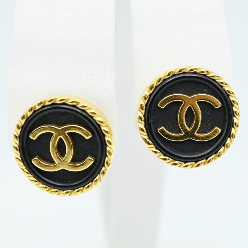 CHANEL シャネル ココマーク GP プラスチック イヤリング 97 P ゴールド ブラック M 07 k 160