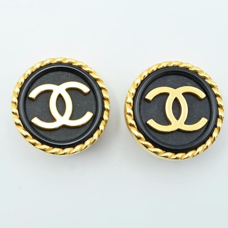 CHANEL シャネル ココマーク GP プラスチック イヤリング 97 P ゴールド ブラック M 07-k 160