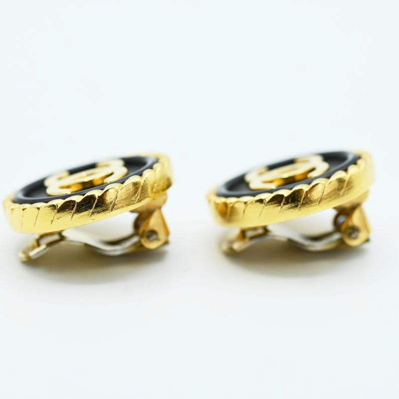  CHANEL シャネル ココマーク GP プラスチック イヤリング 97 P ゴールド ブラック M 07-k 160 イヤリング アクセサリー