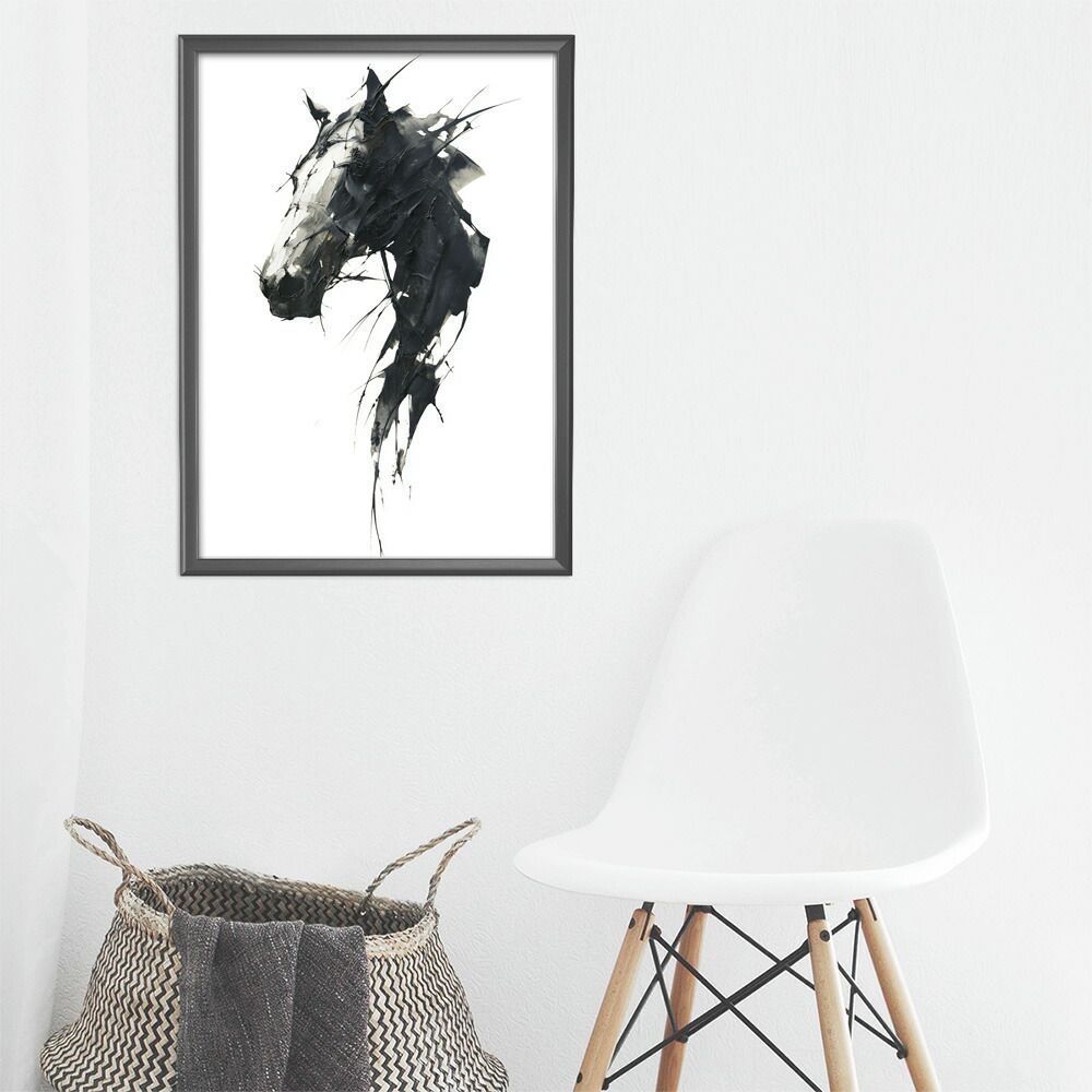 B 約51 x 73 cm lm-poster-5795 フレーム付き ホースポスター 馬 抽象アート 水彩風 アブストラクト モダンデザイン 壁掛け ポスター イラスト
