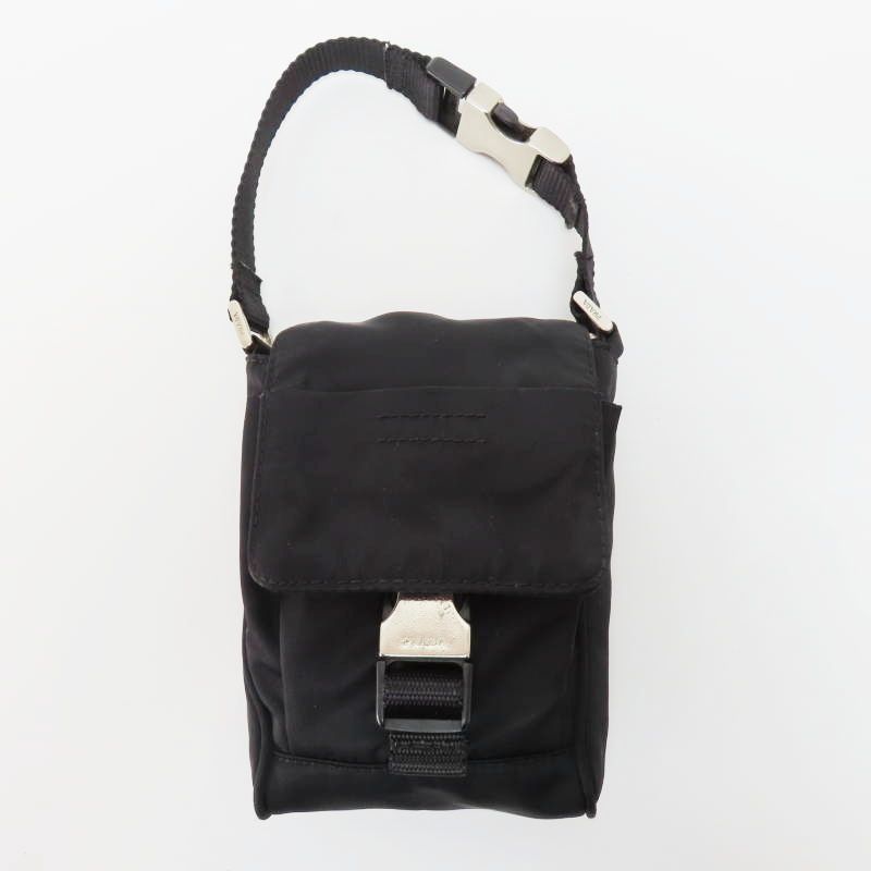 M 04 k 123 PRADA プラダ ロゴプレート ナイロン 3 WAY ショルダーバッグ ハンドバッグ ベルトループ ウエストバッグ ブラック