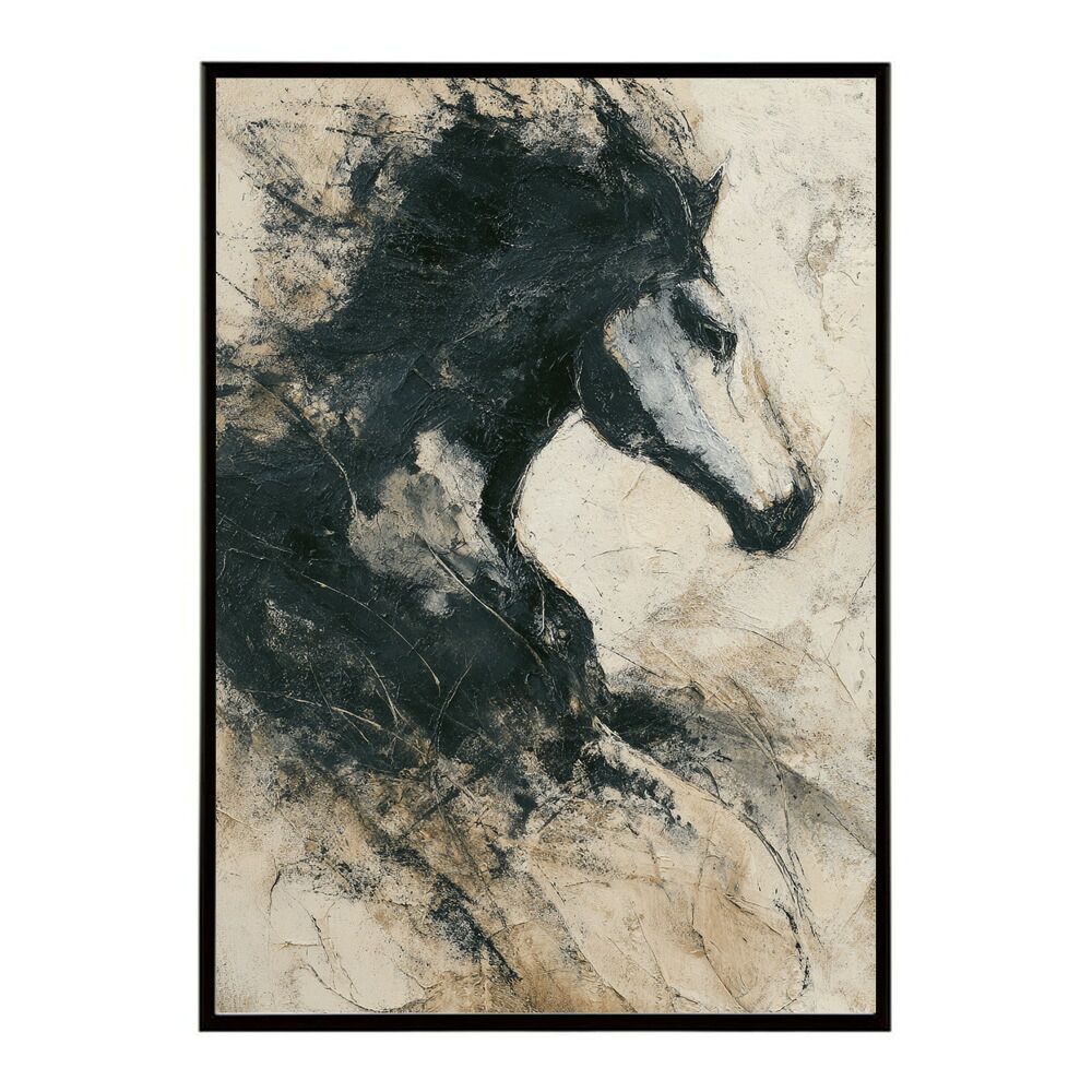 A 約84 x 119 cm lm poster 5807 フレーム付き ホースポスター 馬 抽象アート 水彩風 アブストラクト モダンデザイン 壁掛け ポスター イラスト