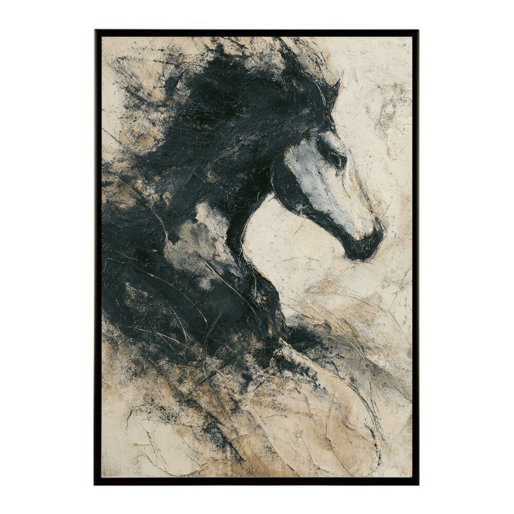 B 約51 x 73 cm lm-poster-5807 フレーム付き ホースポスター 馬 抽象アート 水彩風 アブストラクト モダンデザイン 壁掛け ポスター イラスト