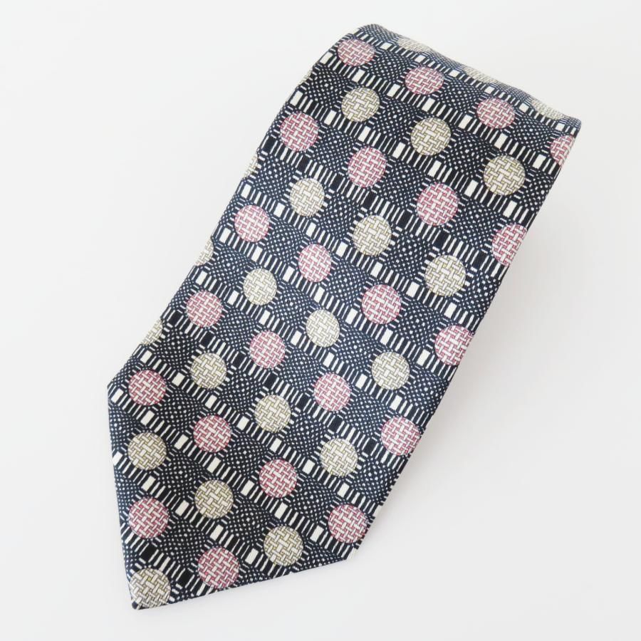 S 09 HERMES エルメス 総柄 シルク ネクタイ グレー