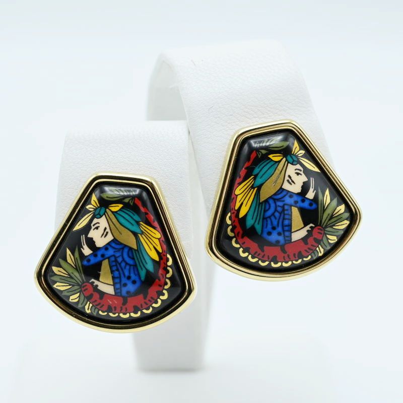 M 04 k 008 HERMES エルメス エマイユ 七宝焼き GP イヤリング ゴールド マルチ