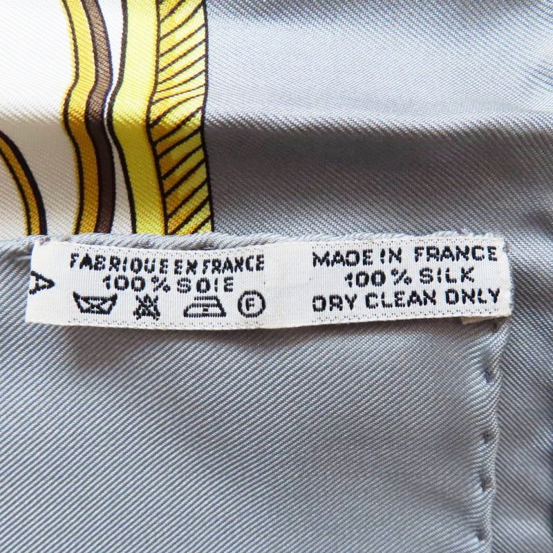  T 05-k 014 HERMES LES A エルメス 折りたたみ式幌の馬車 カレ90 シルク 大判スカーフ グレー バンダナ スカーフ 小物