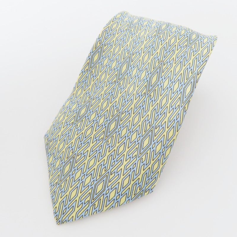 K 04 045 HERMES エルメス Hロゴ シルク ネクタイ ブルー イエロー