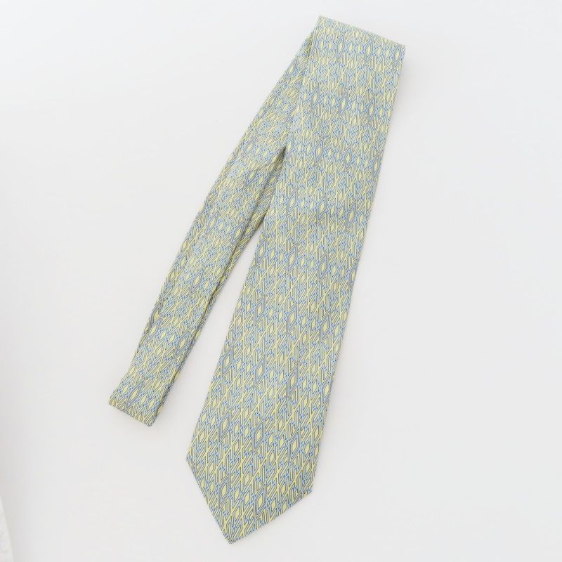 K 04-045 HERMES エルメス Hロゴ シルク ネクタイ ブルー イエロー