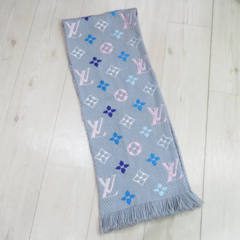 S 04 k 170 LOUIS VUITTON ルイヴィトン モノグラム エシャルプ･ロゴマニア レインボー ウール シルク マフラー グレー マルチ M 75874 ワイドパンツ フィット感