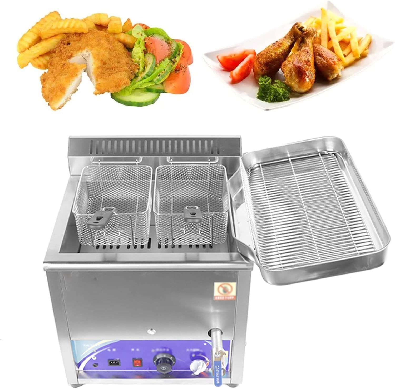 推薦 ガスフライヤー ステンレス鋼 卓上フライヤー 手羽先の揚げ 揚げ物器 ミニフライヤー バスケット付き お掃除楽々 業務用フライヤー LPガス用 大型タイプフレンチフライ調理器具 操作簡単