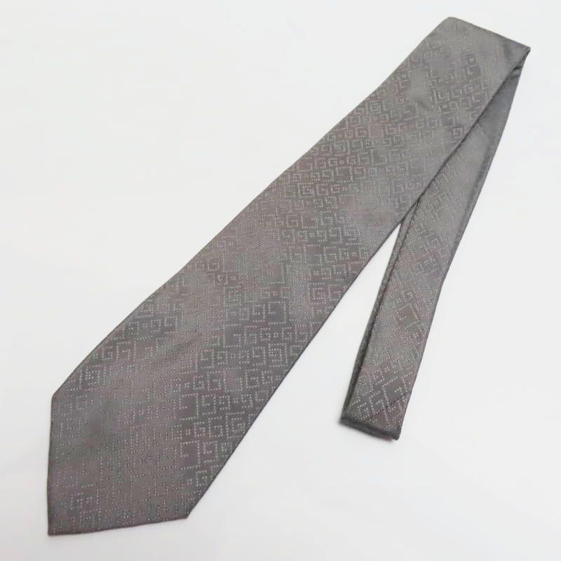 M 03-k 032 GUCCI グッチ G柄デザイン シルク ネクタイ ライトグレー