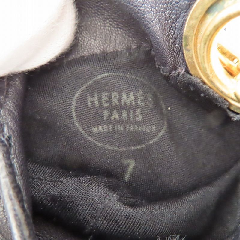  M 10 HERMES エルメス シェーヌダンクル レザ― グローブ 手袋 7 ブラック ゴールド 手袋 アームカバー 小物