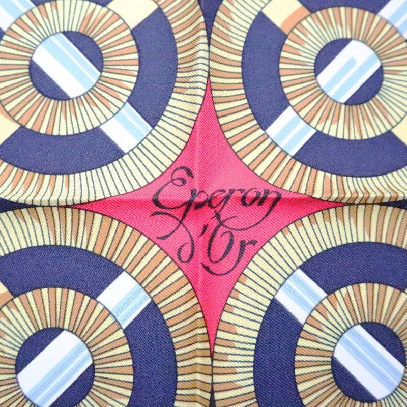  HERMES Fellier Eperon d or エルメス 黄金の拍車 カレ90 シルク 大判スカーフ レッド ネイビー K 07 167 バンダナ スカーフ 小物