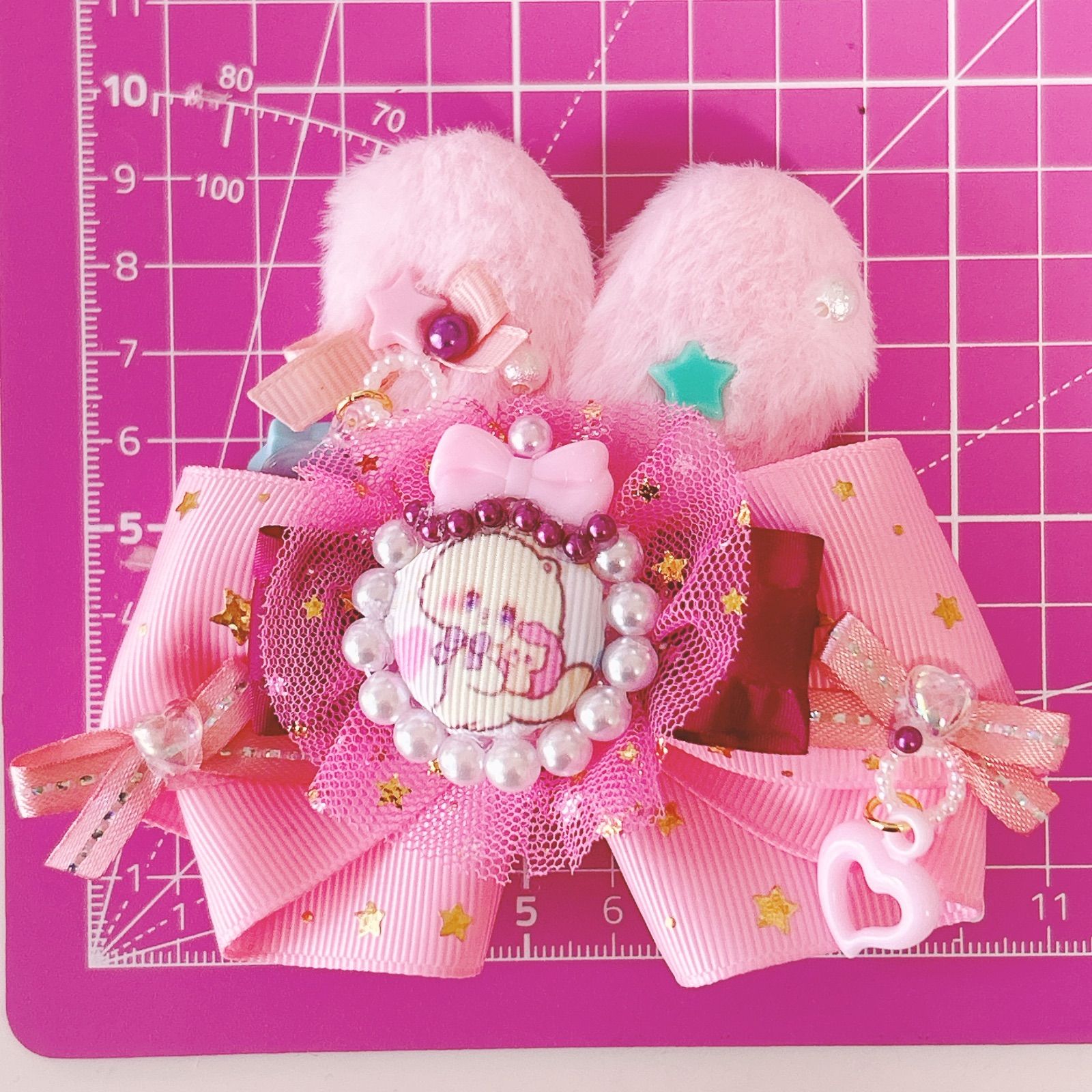 ゆめかわうさみみリボン】姫キャット◇ハンドメイド//キッズリボン