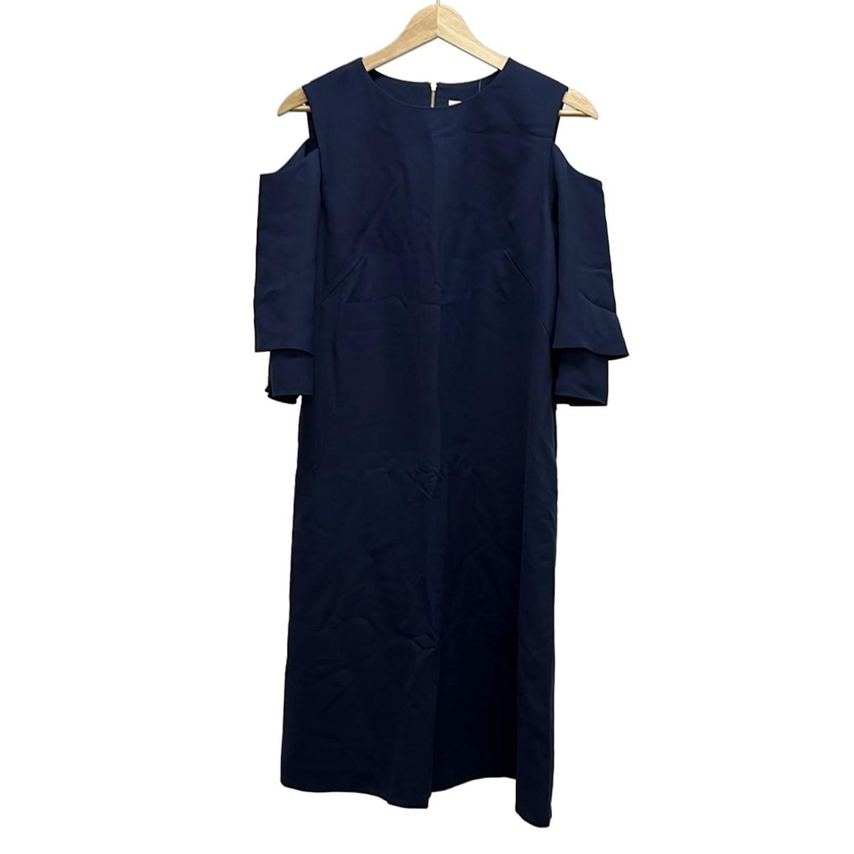 ADORE アドーア ワンピース サイズ38 M レディース - ネイビー クルーネック 半袖 ロング オフショルダー