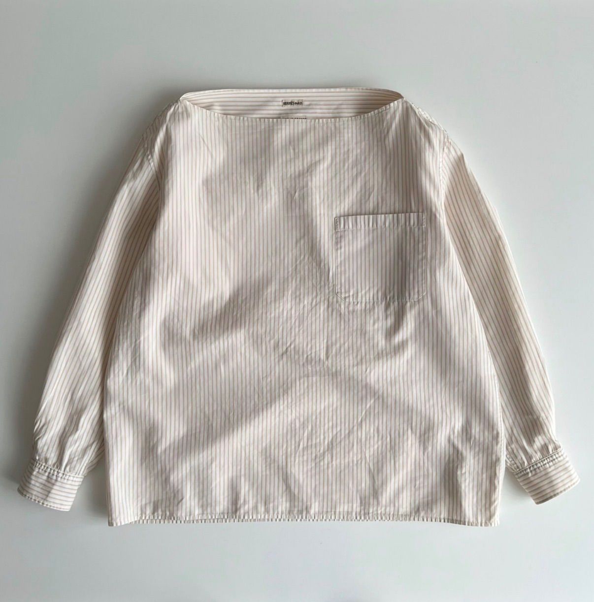 エルメス　マルジェラ期　シルク100%　プルオーバー　ブラウス　ボーダー　34 エルメス マルジェラ期 シルク100% プルオーバー ブラウス ボーダー 34