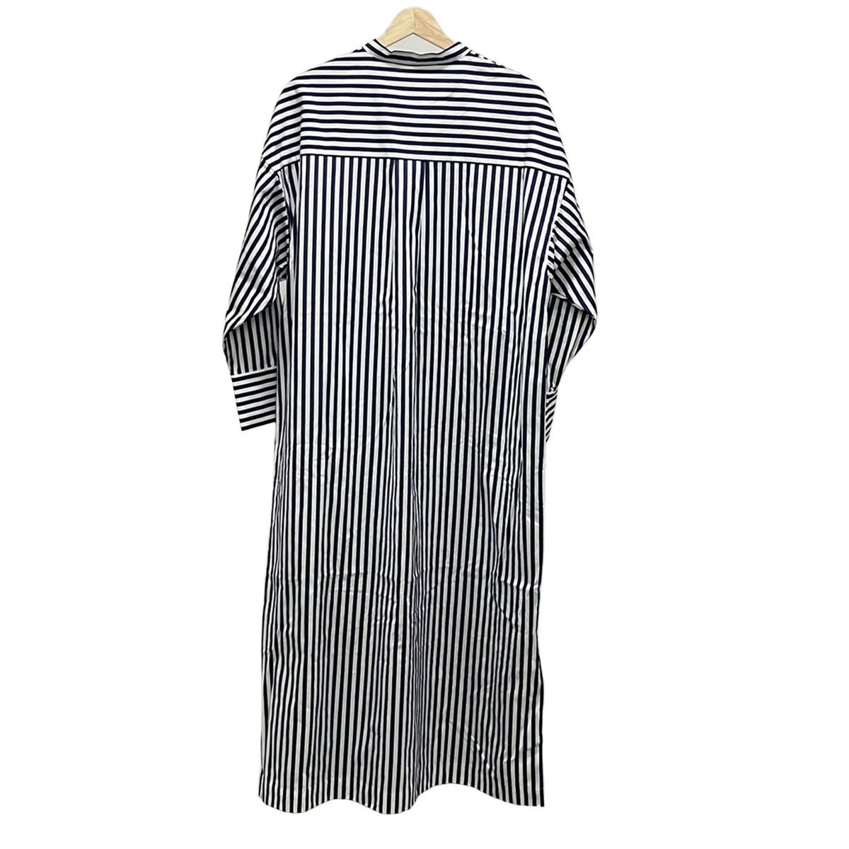 SACRA サクラ ワンピース サイズ38 M レディース - 白×ネイビー クルーネック 七分袖 ロング ストライプ