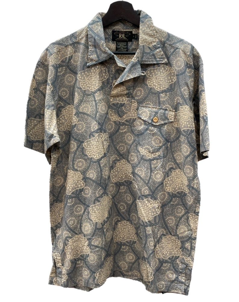 ダブルアールエル RRL 90’s Short Sleeve Shirt pullover 半袖 シャツ プルオーバー 三ツ星タグ 総柄 生成り 半袖シャツ ベージュ Sサイズ 104 MT 2383