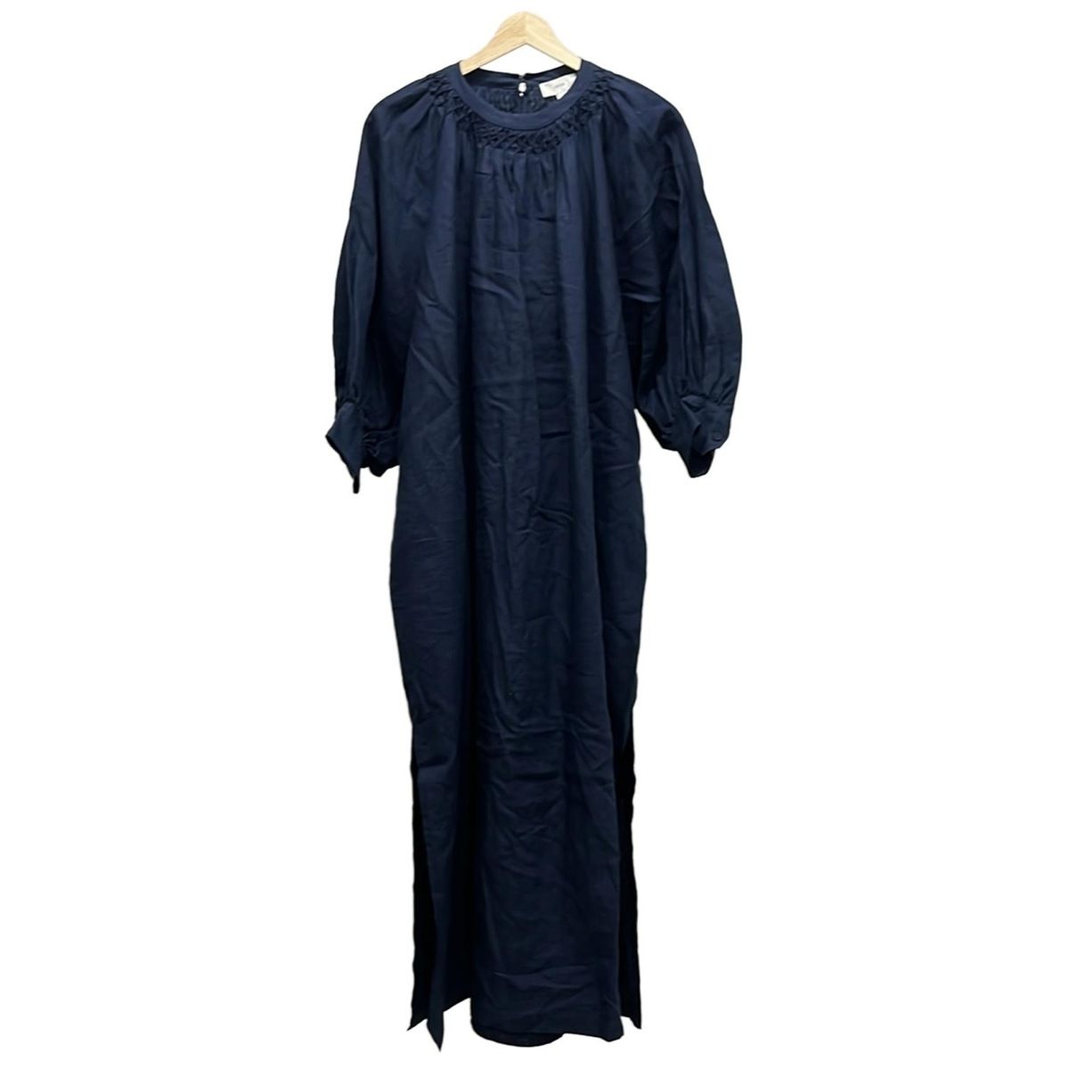 HYKE ハイク ワンピース サイズ1 S レディース ネイビー クルーネック 長袖 ロング 麻